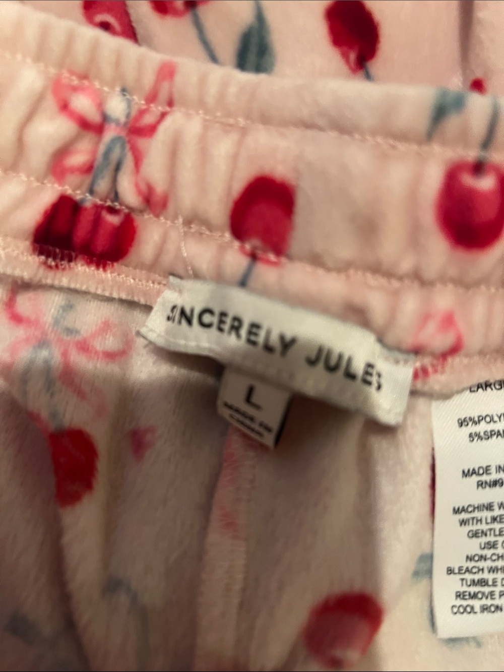Sincerely Jules Pink Cherry Bow Print Pajama Bottoms - Picture 2 of 4